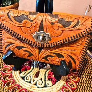 Vintage Tooled Leather Wallet/Clutch